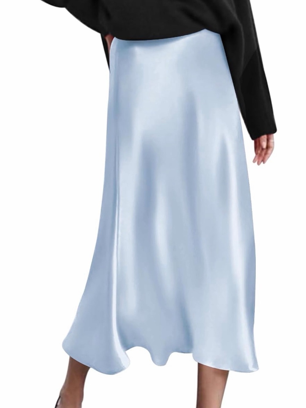 Light Blue Satin Midi Skirt - Elegant Women's Skirt